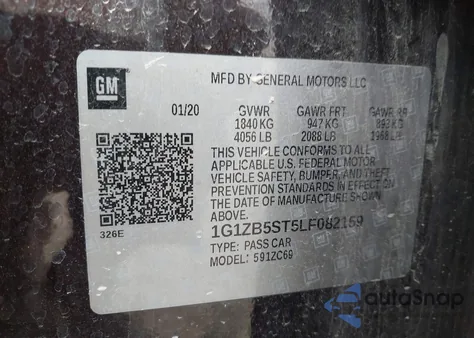 2020 Chevrolet Malibu Fwd Ls z USA, uszkodzony, nr VIN 1G1ZB5ST5LF082159